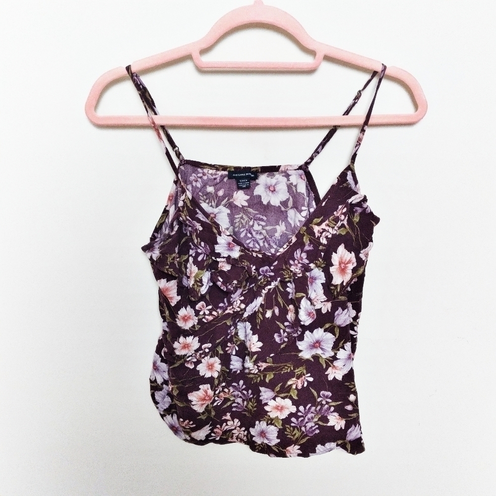 American Eagle Purple Floral Spaghetti Strap Blouse Size Small